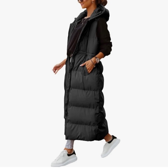 Long Quilted Puffer Hooded Vest - Picture 3 of 6